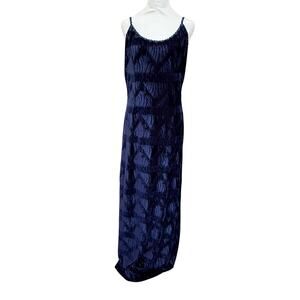 Vintage Scott McClintock Maxi Slip Dress Blue Velvet Burnout 90s Women's 14 USA